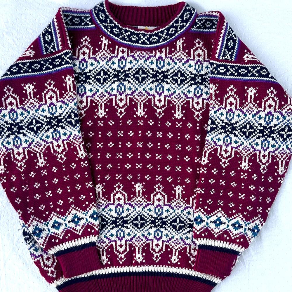 Vintage Dale of Norway Pure New Wool Nordic Fair Isle Chunky Sweater Ski Lodge - Picture 2 of 10